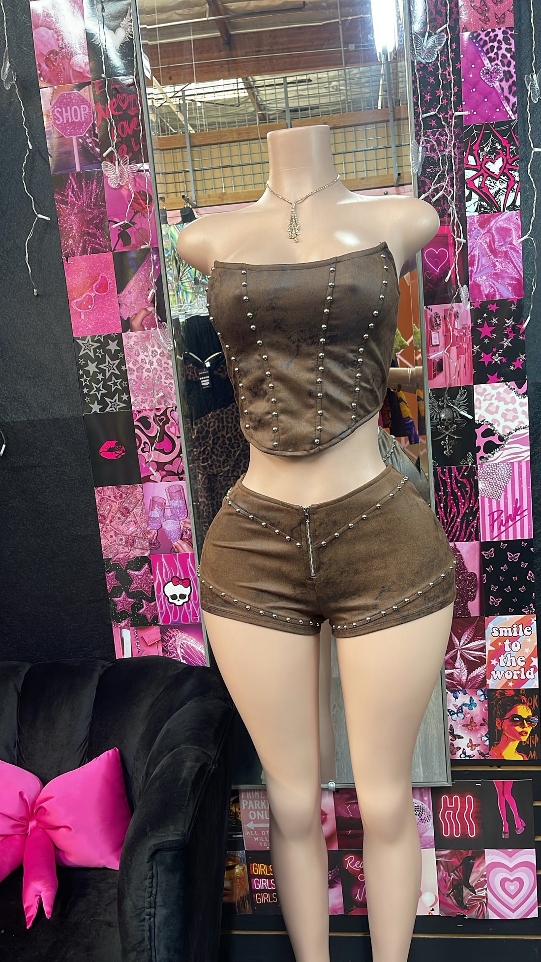 Brown Studded Shorts