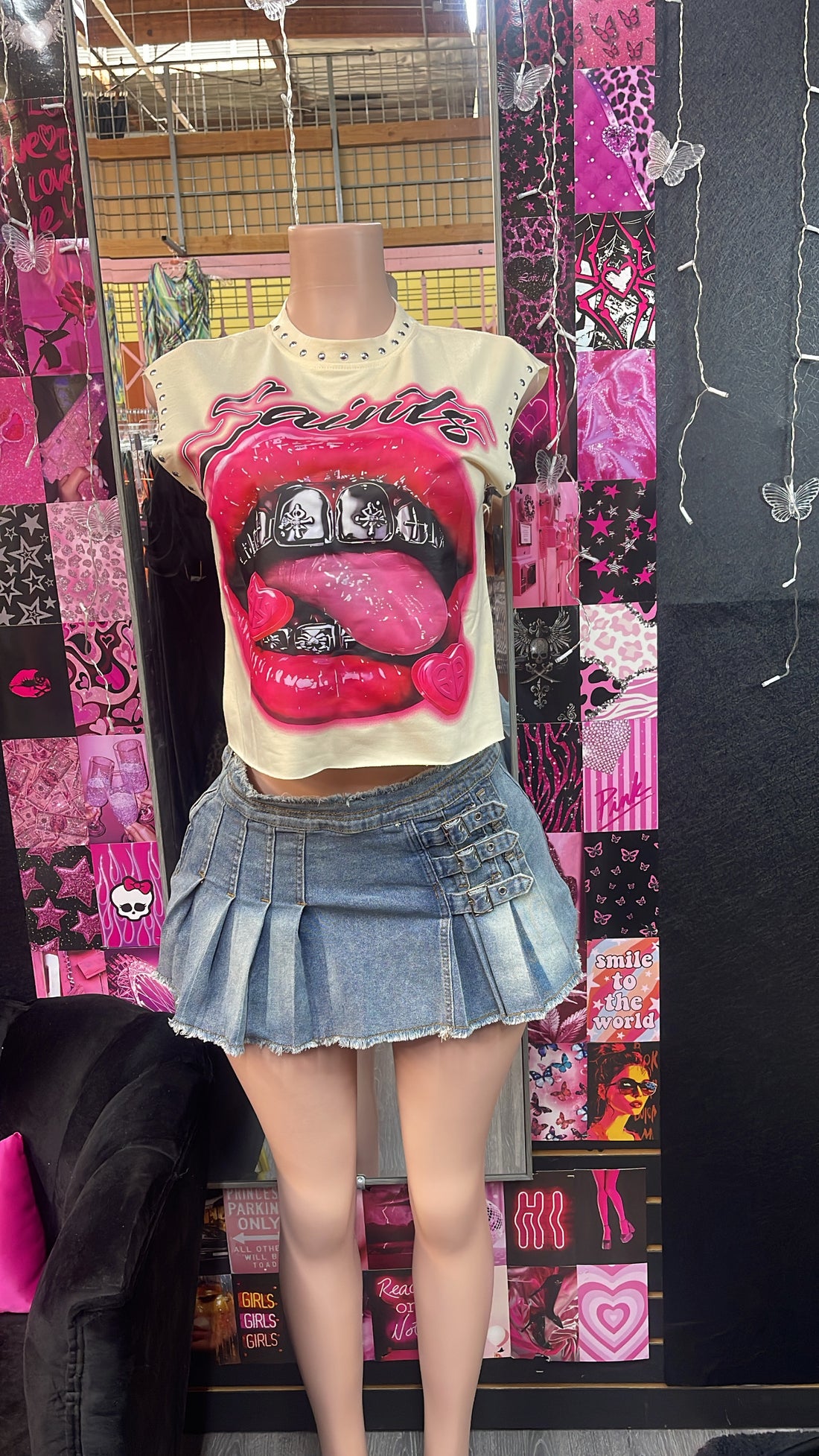 Pleated Denim Skirt