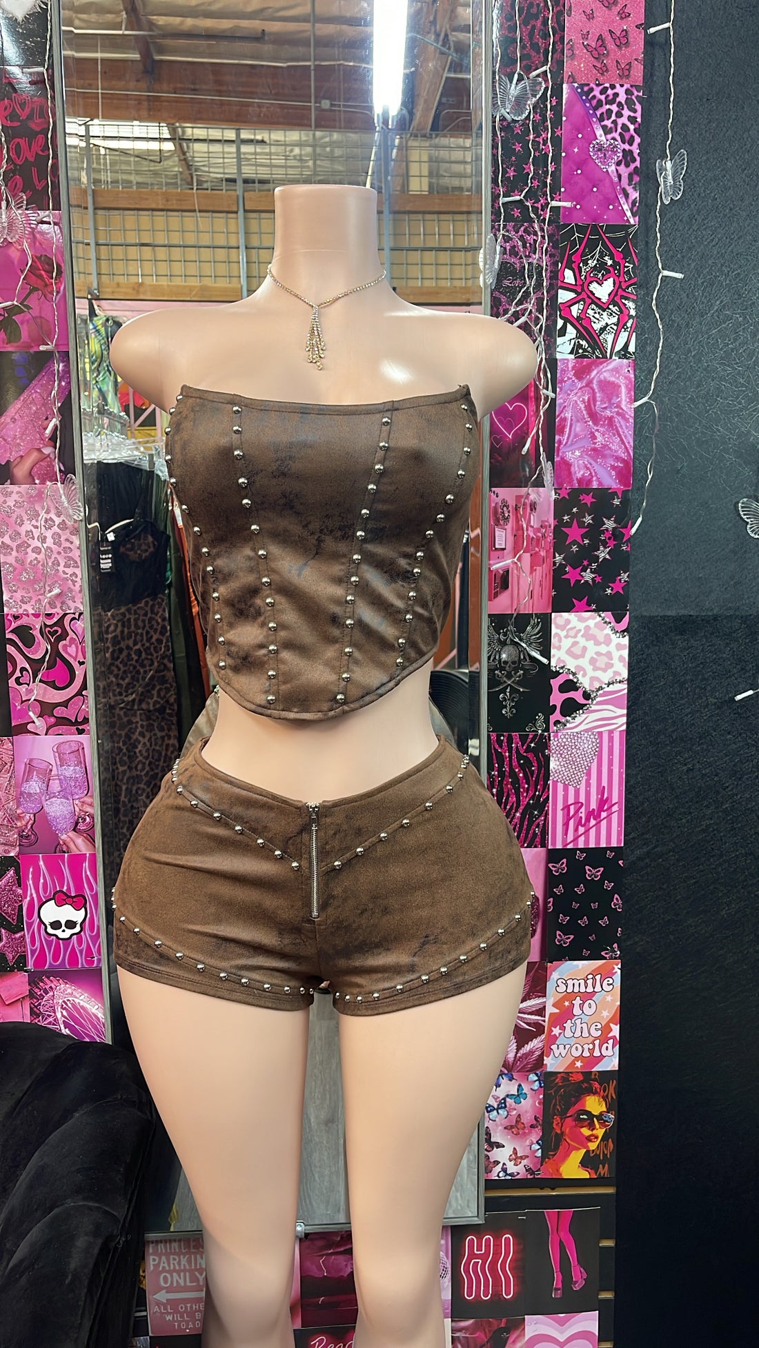 Brown Studded Shorts