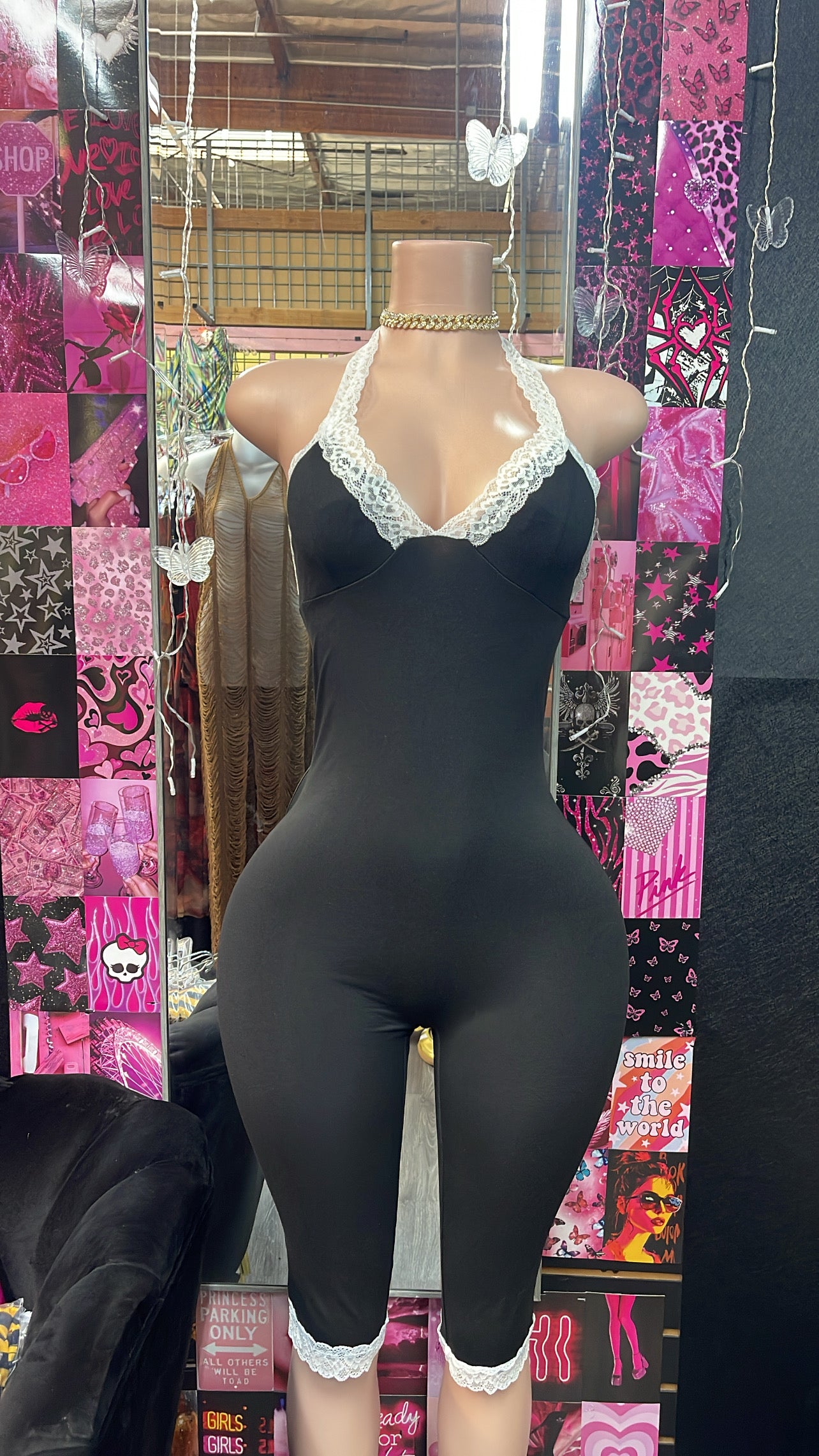 Black Laced Capri Romper