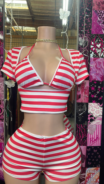 Pink &amp; White Striped Short Set