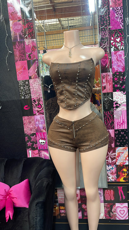 Brown Studded Shorts