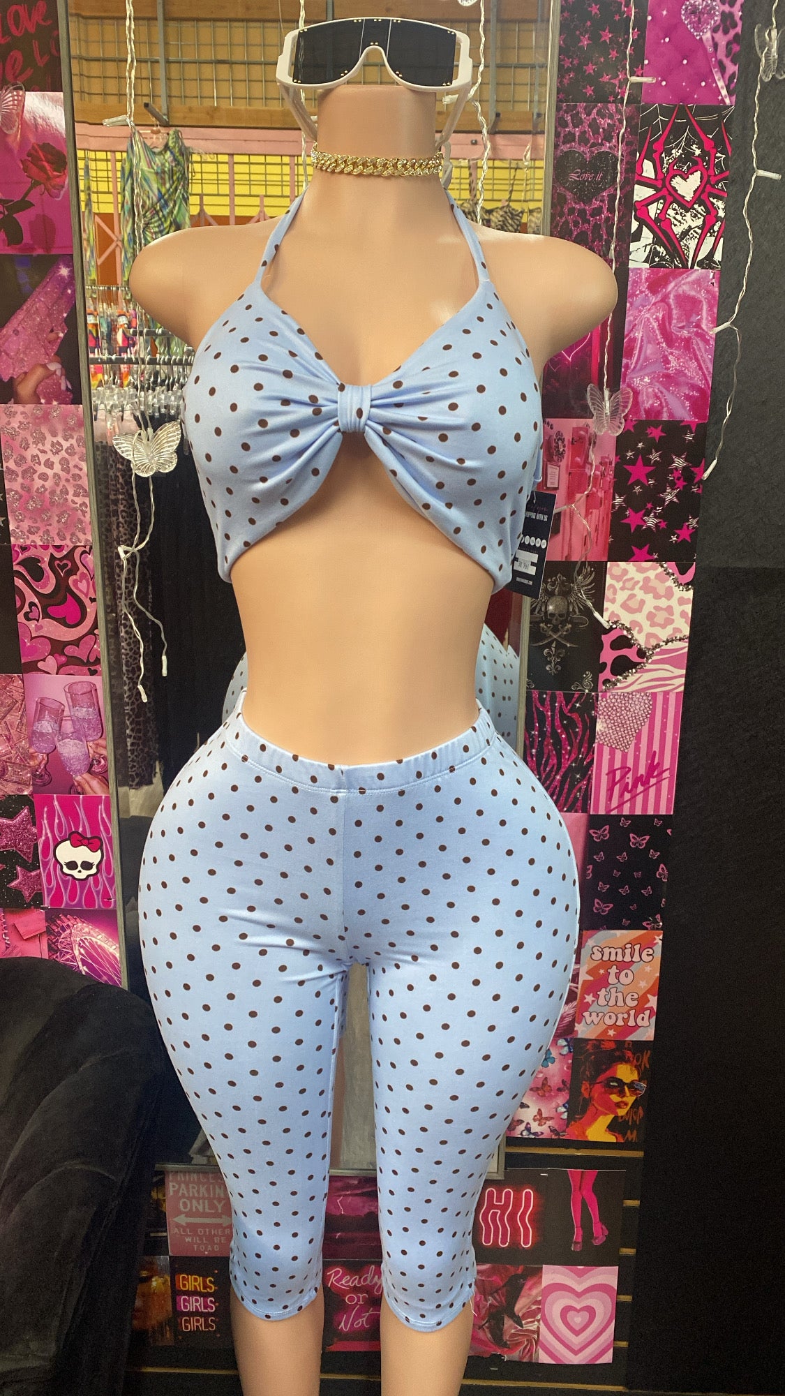 Blue &amp; Brown Polka Dot Set