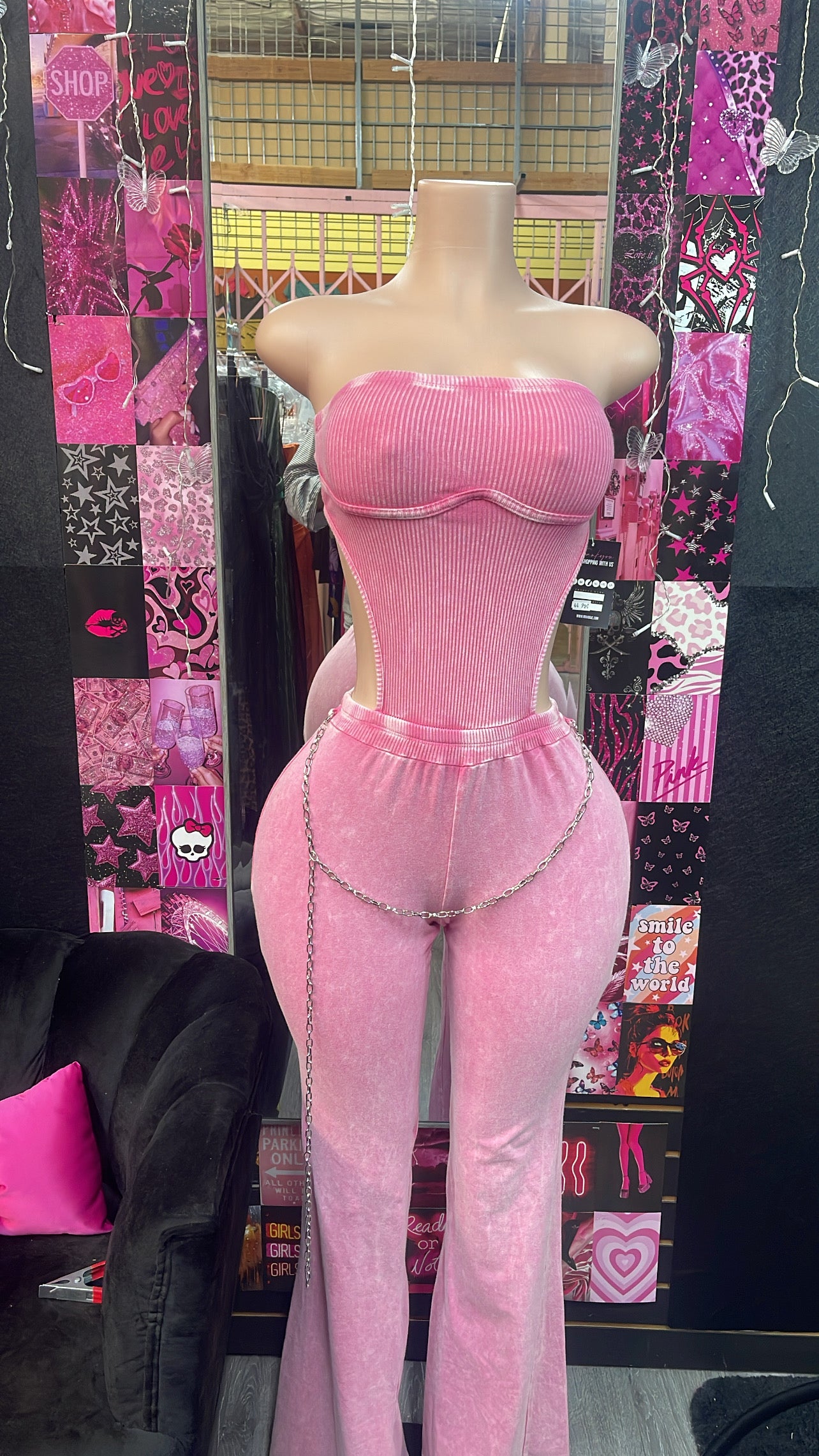 Pink Strapless Open Back Jumpsuit