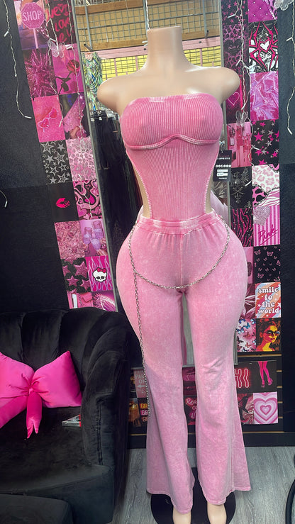 Pink Strapless Open Back Jumpsuit
