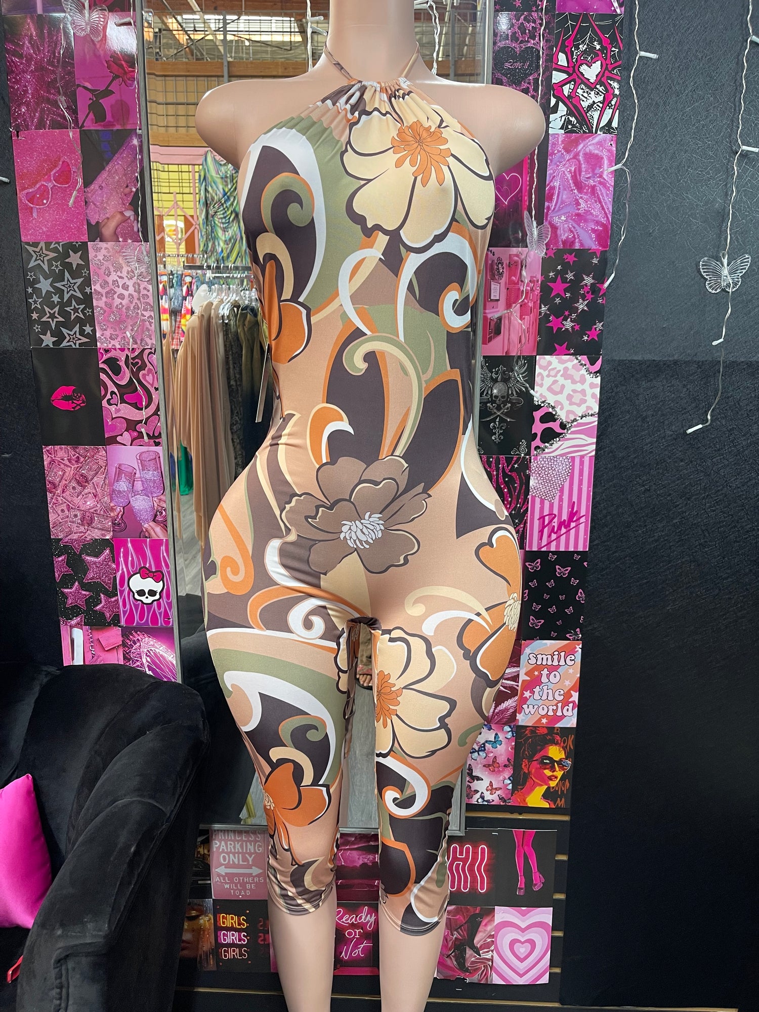 Orange &amp; Brown Groovy Jumpsuit (Headband Included)