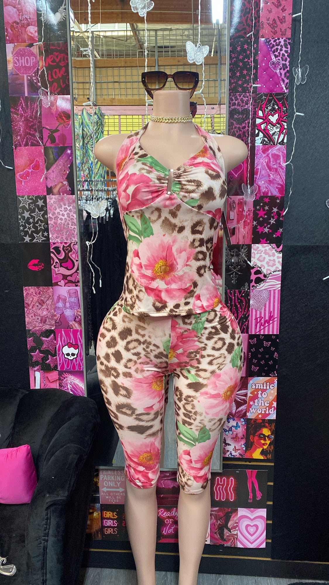 Pink Floral Halter Set