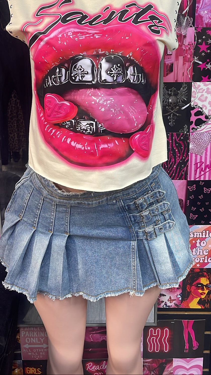 Pleated Denim Skirt