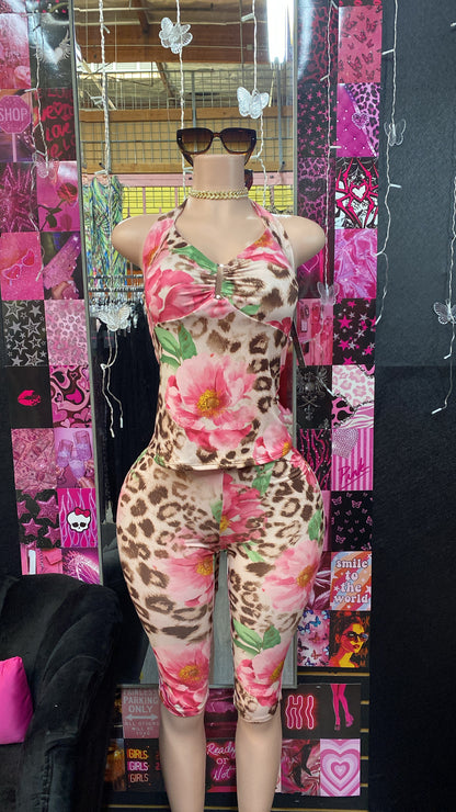Pink Floral Halter Set