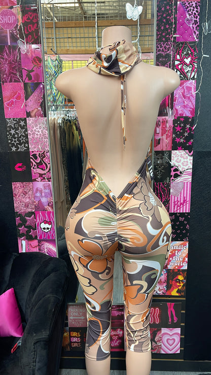 Orange &amp; Brown Groovy Jumpsuit (Headband Included)