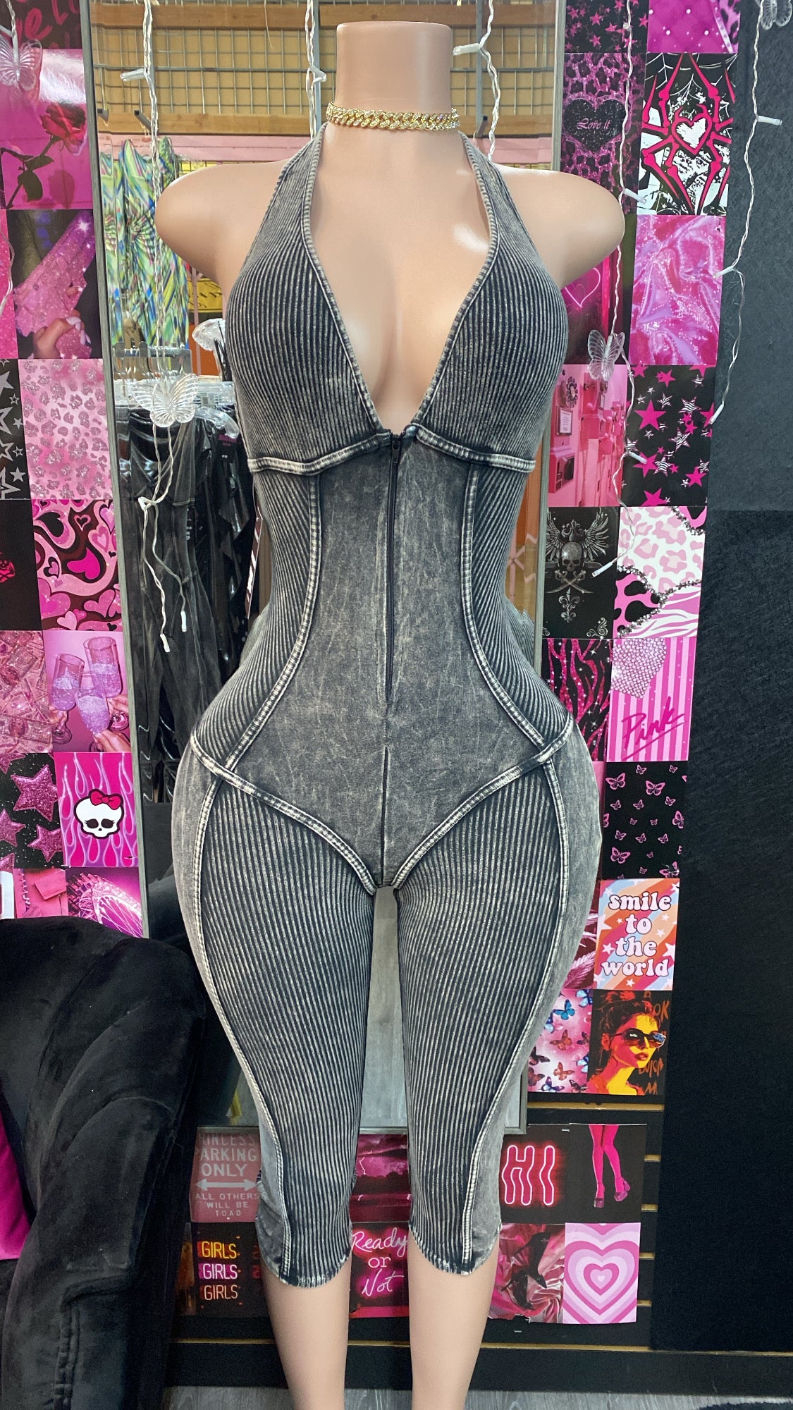 Sasha Acid Black Halter Jumpsuit