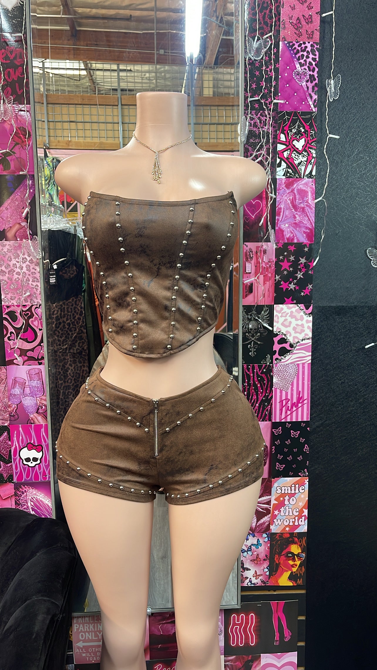 Brown Studded Shorts