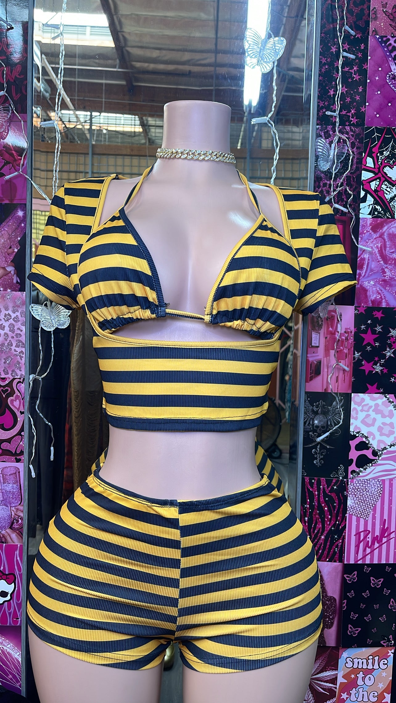 Yellow &amp; Black Striped Short Set