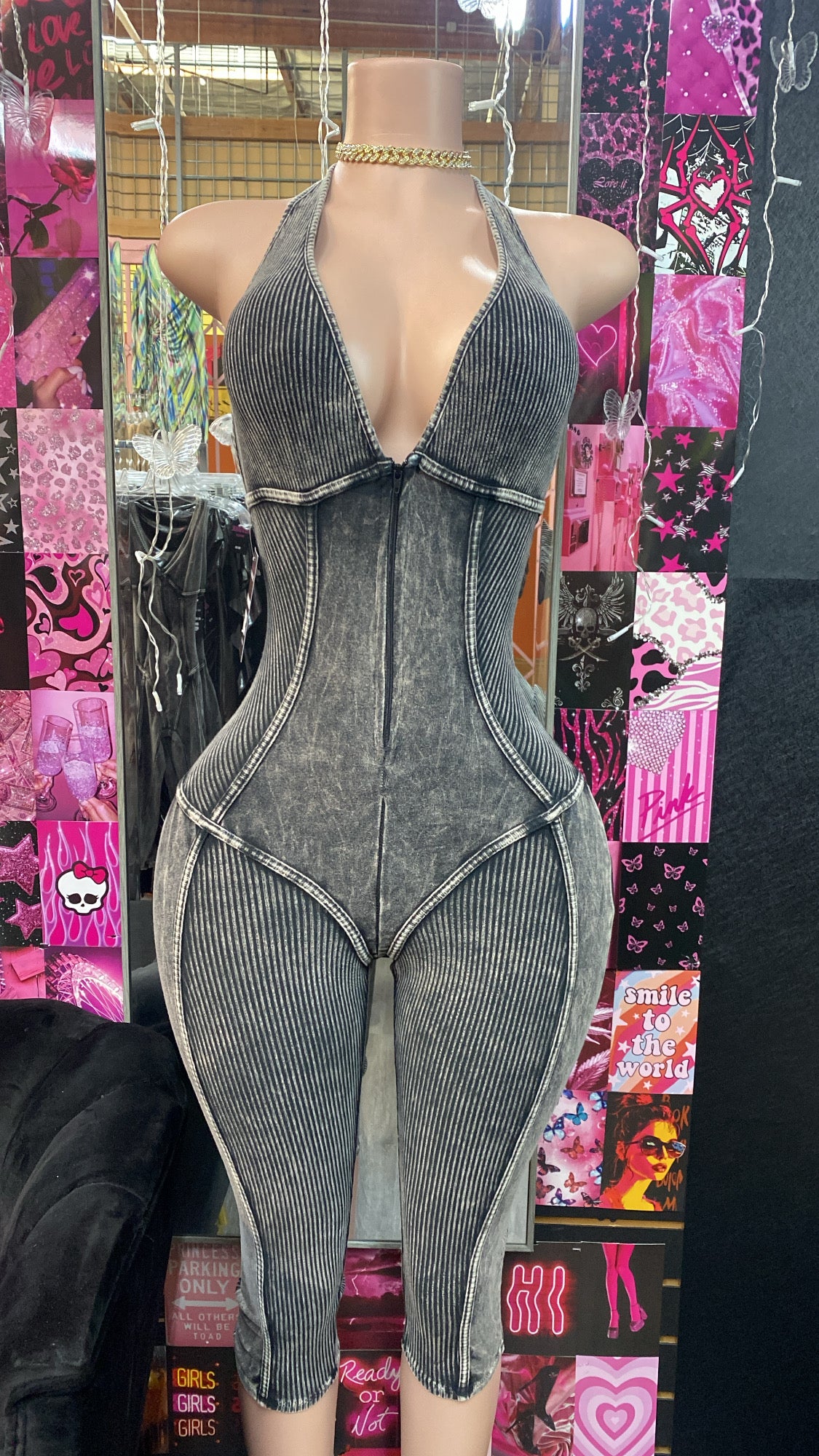 Sasha Acid Black Halter Jumpsuit