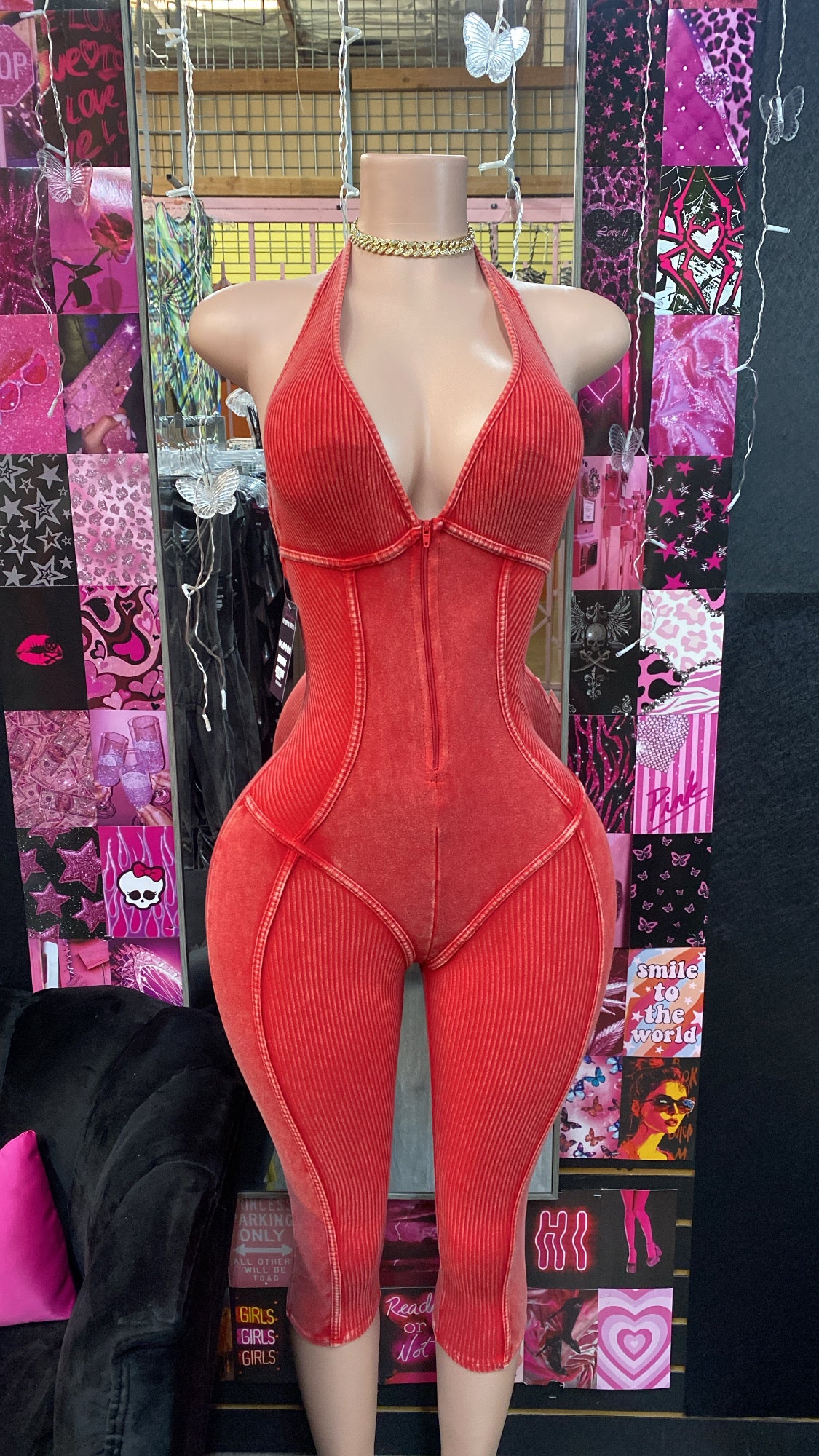 Sasha Red Halter Jumpsuit