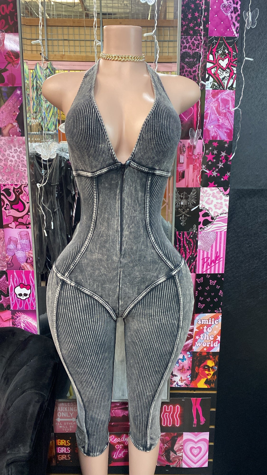 Sasha Acid Black Halter Jumpsuit