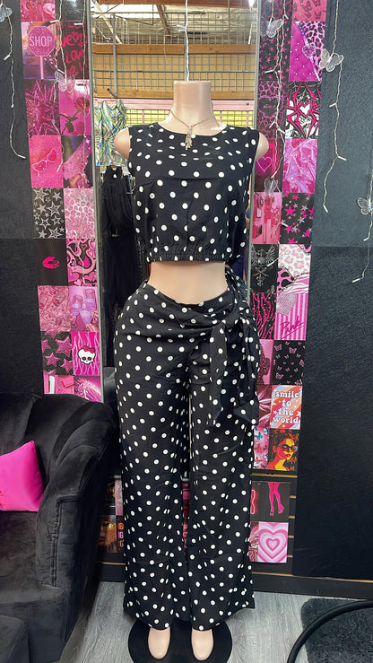 Black &amp; White Polka Dot Pants Set
