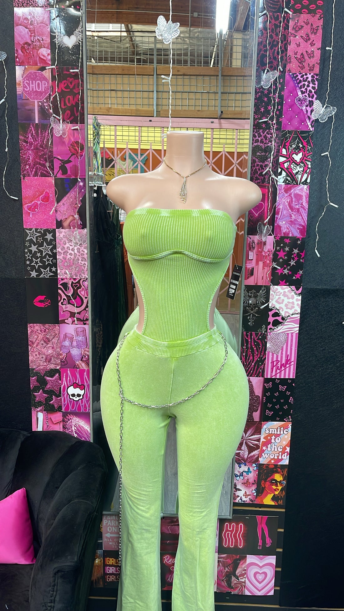Green Strapless Open Back Jumpsuit