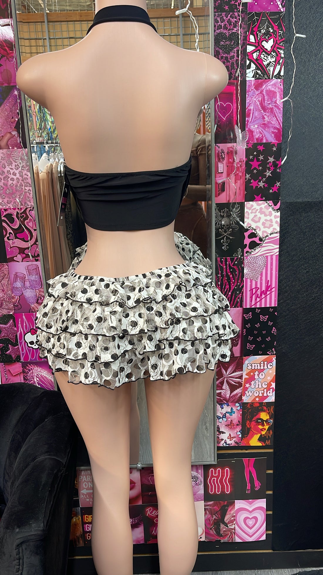 White and Black Ruffled Shorts